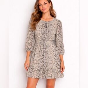 J.Crew Snake Print Smocked Waist Dress XS Tiered Hem Pleated Neck Boho Chic